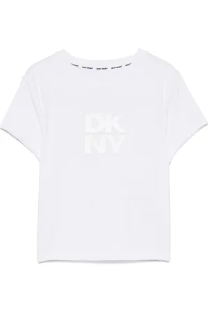 DKNY T-shirt crop à logo métallisé