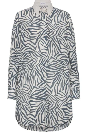 Brunello Cucinelli Robe-chemise en soie mélangée
