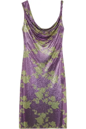 VERSACE Robe drapée Wild Roses Metal Mesh à coupe mi-longue