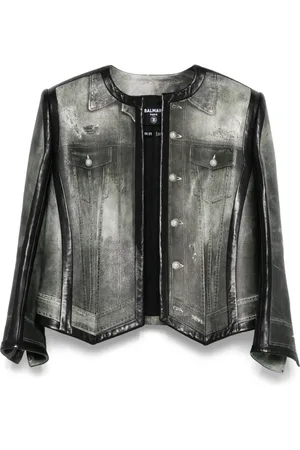 Balmain Veste en cuir à imprimé jean