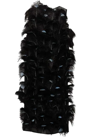Prada Robe en soie mélangée à détails de plumes