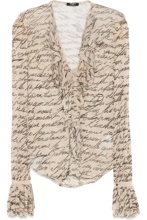 Balmain Blouse volantée à imprimé Love Letter