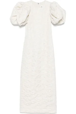 ROTATE Robe mi-longue en jacquard à manches bouffantes