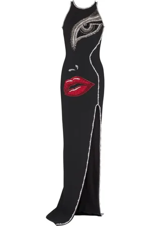 Balmain Robe longue à motif visage