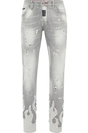Philipp Plein Jean droit à appliqué flamme