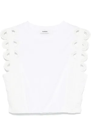 Sandro T-shirt crop à détails en dentelle