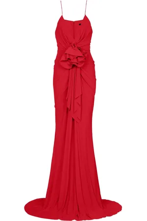 Balmain Robe longue plissée à appliques fleurs