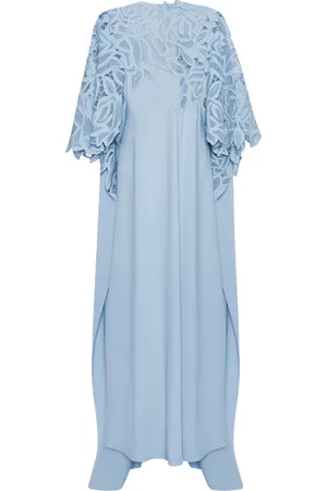 Oscar de la Renta Robe-caftan à motif rose brodé