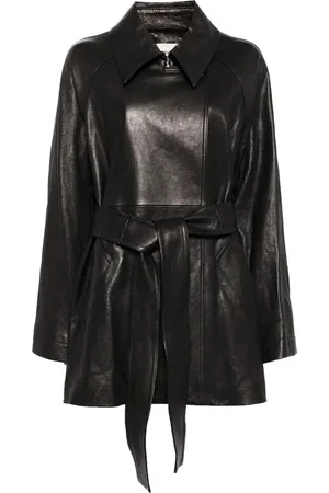 Khaite Manteau en cuir à taille ceinturée