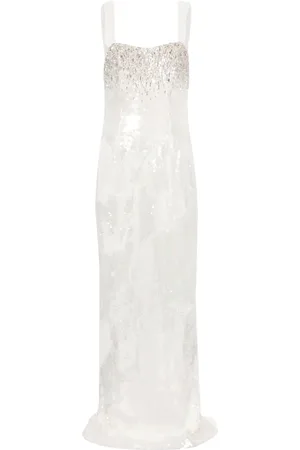 Dina Melwani Robe longue ornée de cristaux à sequins