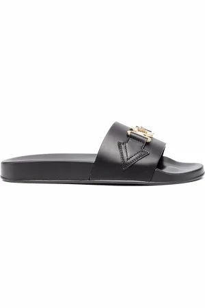 VERSACE Claquettes en cuir à plaque logo