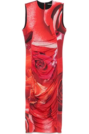 Roberto Cavalli Robe mi-longue à roses imprimées