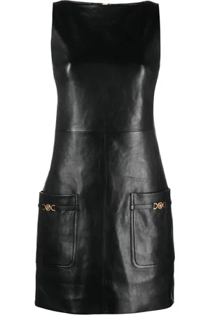 VERSACE Robe courte en cuir à plaque Medusa