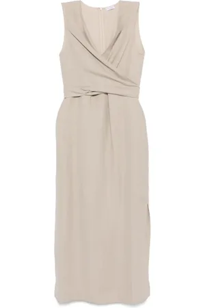 Brunello Cucinelli Robe mi-longue à effet portefeuille