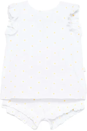 Il gufo Ensemble short à fleurs brodées