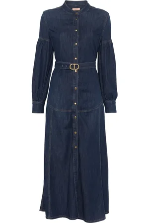 Twin-Set Robe longue en jean à taille ceinturée