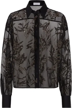 Brunello Cucinelli Chemise brodée Flora en soie