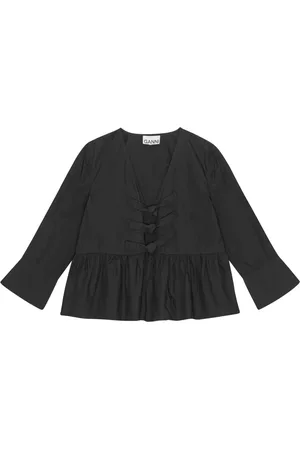 Ganni Cotton Poplin Tie String Peplum Blouse