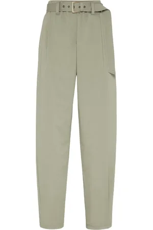 Brunello Cucinelli Pantalon en gabardine à taille ceinturée