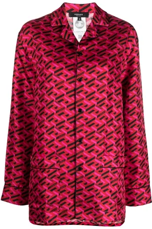 VERSACE Haut de pyjama en soie à logo imprimé