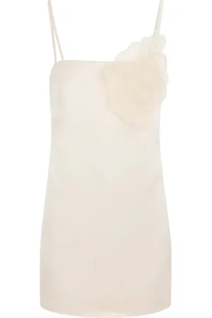 Elisabetta Franchi Robe en satin à appliques fleurs