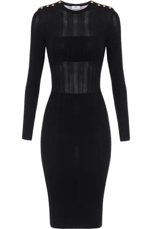 Elisabetta Franchi Robe mi-longue en maille nervurée à effet de transparence