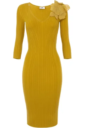 Elisabetta Franchi Robe en maille nervurée à appliqué floral