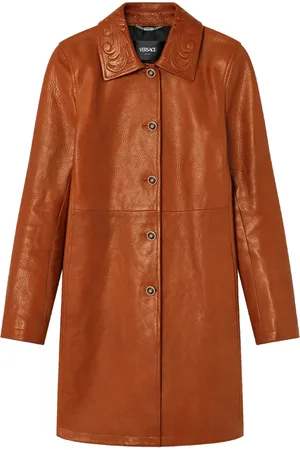 VERSACE Manteau en cuir Barocco à coupe évasée