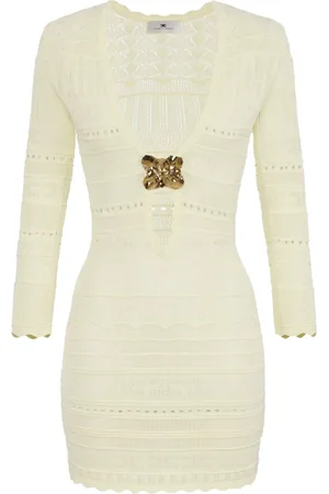 Elisabetta Franchi Robe en maille ajourée à détail de broche