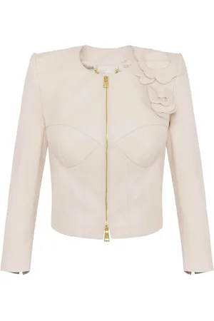 Elisabetta Franchi Veste en cuir à appliques fleurs