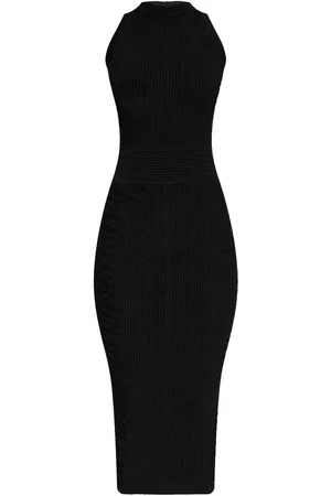 Balmain Robe mi-longue en maille nervurée