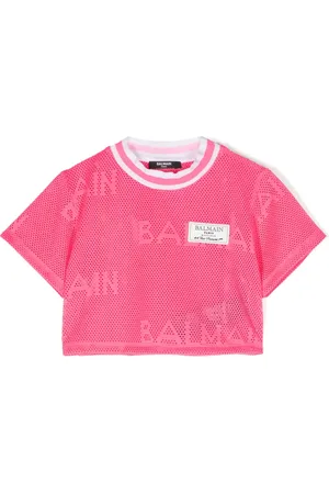 Balmain T-shirt en résille à patch logo