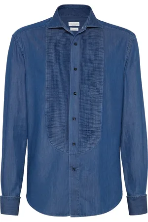 Brunello Cucinelli Chemise en jean à plastron plissé