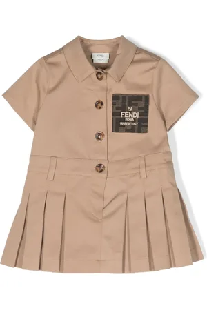 Fendi Robe-chemise en coton à patch logo