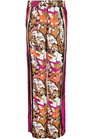 Roberto Cavalli Pantalon palazzo en soie à imprimé animalier