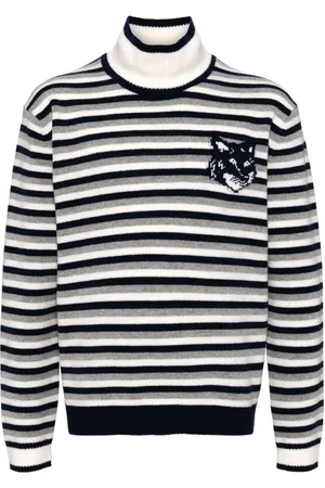 Maison Kitsuné Pull rayé à logo en intarsia