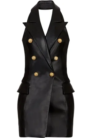 Balmain Robe en cuir à dos-nu