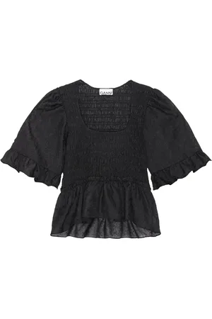 Ganni Blouse froncée Crinkled Georgette Smock à col v