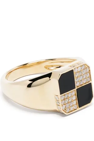 YVONNE LÉON Chevalière Mini Damier en 9ct pavée de diamants