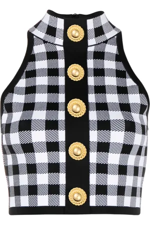 Balmain Haut crop 5-Button à carreaux