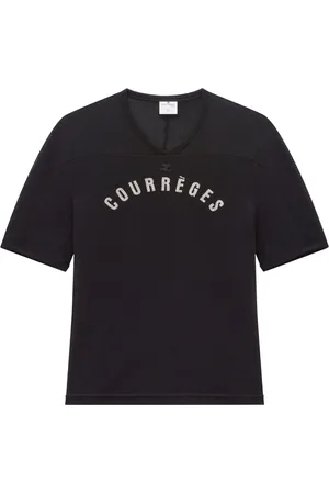 Courrèges T-shirt en résille à logo imprimé