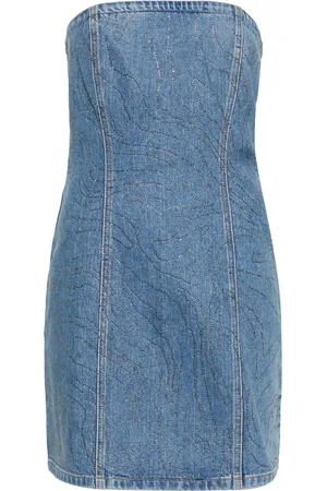 ROTATE Robe courte en jean à ornements en cristal