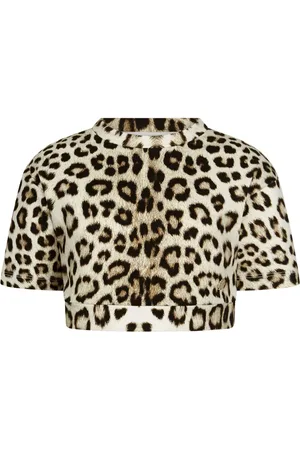 Roberto Cavalli Haut crop en coton à imprimé animal