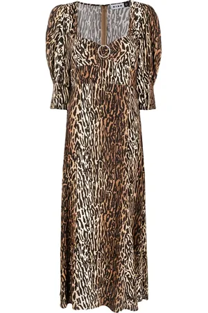 RIXO London Robe mi-longue à imprimé léopard