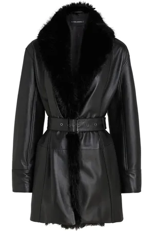 Karl Lagerfeld Manteau en cuir KL Studio à col en fourrure artificielle