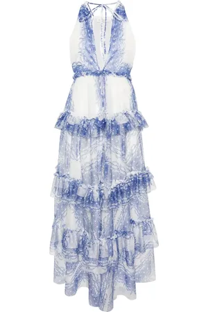 Serafini Robe longue fleurie à volants superposés
