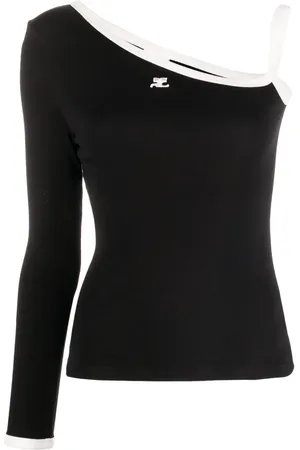 Courrèges Haut asymétrique à logo brodé