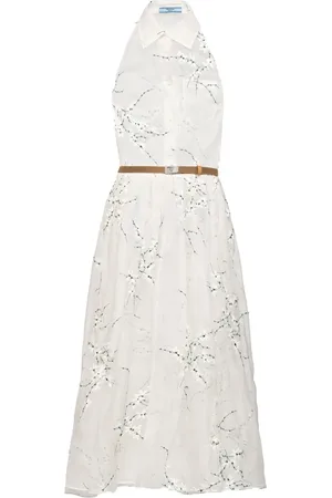 Prada Robe mi-longue en soie à fleurs brodées