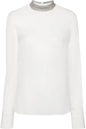Brunello Cucinelli Blouse en soie à ornements métalliques