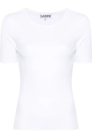 Ganni T-shirt nervuré à logo brodé